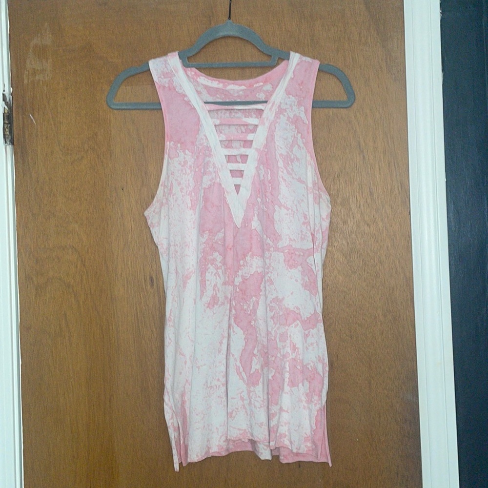 American Eagle pink and white tank top